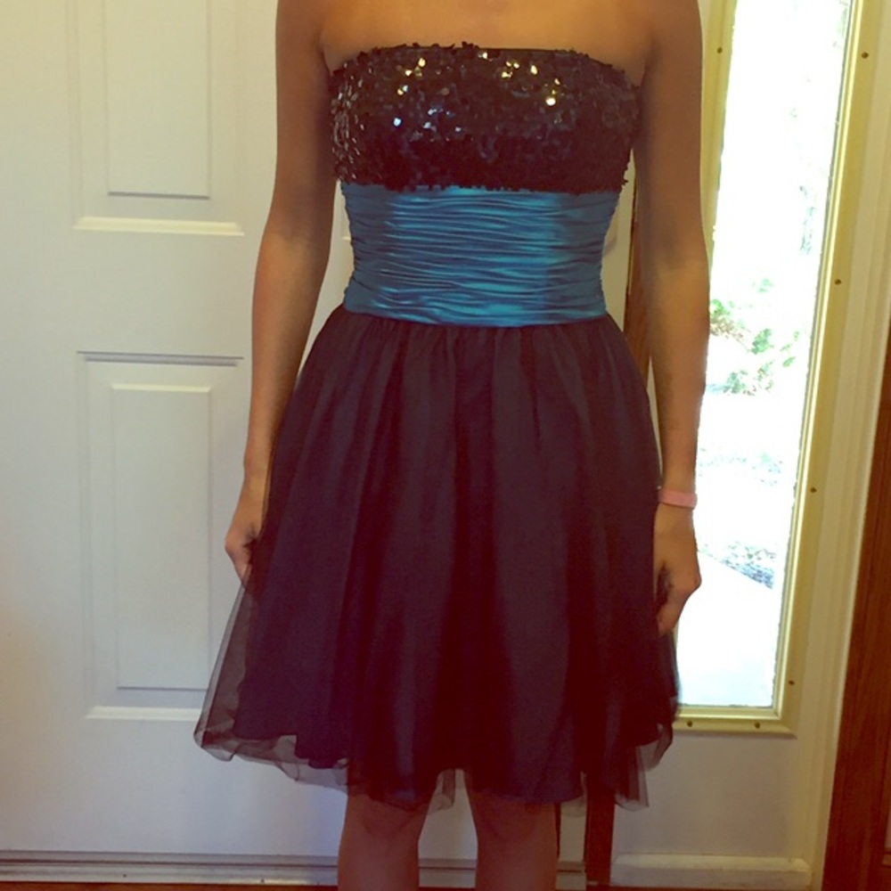 Black and teal formal dress